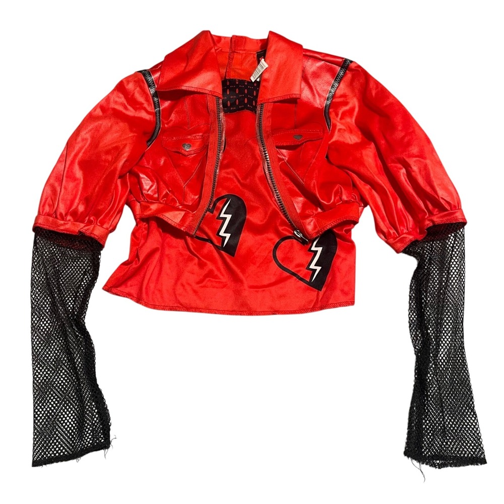 Disney Descendants‎ Rise of Red Costume Jacket Top Mesh Sleeves Heart Print NWOT